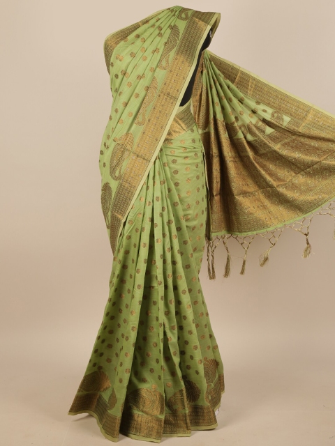 

Pothys Green & Gold-Coloured Ethnic Motifs Zari Jute Silk Saree