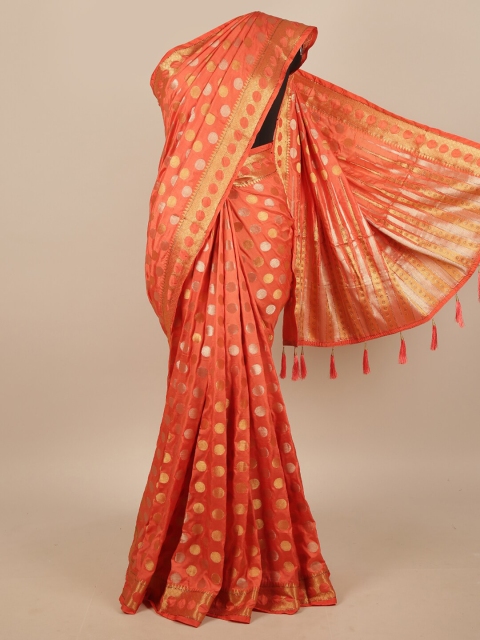 

Pothys Coral & Gold-Coloured Woven Design Zari Jute Silk Saree