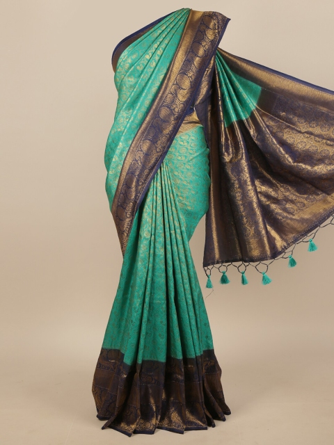 

Pothys Green & Navy Blue Ethnic Motifs Zari Jute Silk Saree
