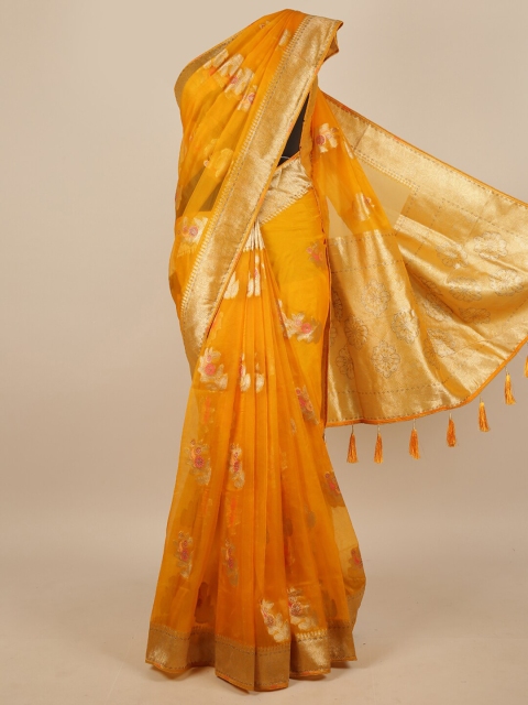 

Pothys Yellow & Gold-Coloured Ethnic Motifs Zari Jute Silk Saree