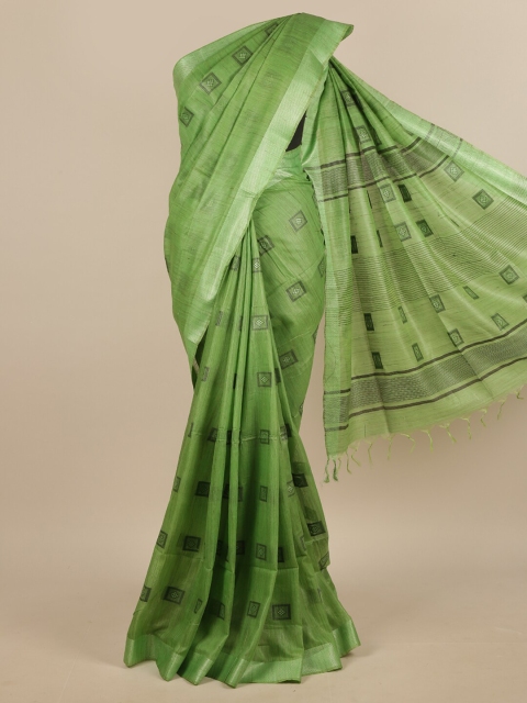 

Pothys Green Geometric Printed Jute Silk Saree