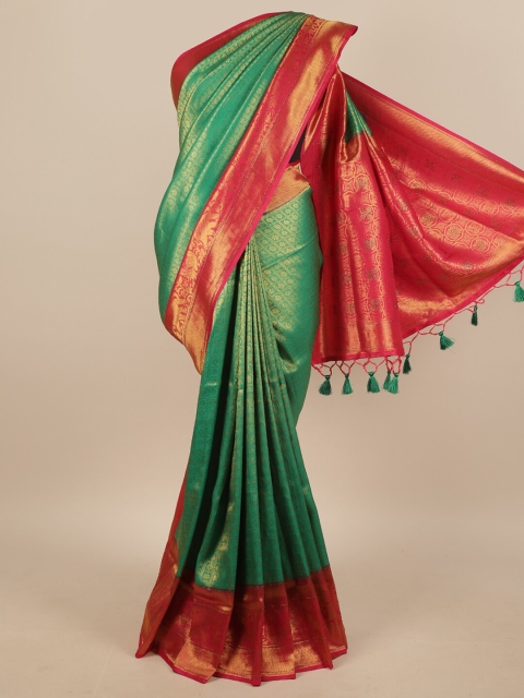 

Pothys Green & Red Gold-Toned Woven Design Jute Silk Saree