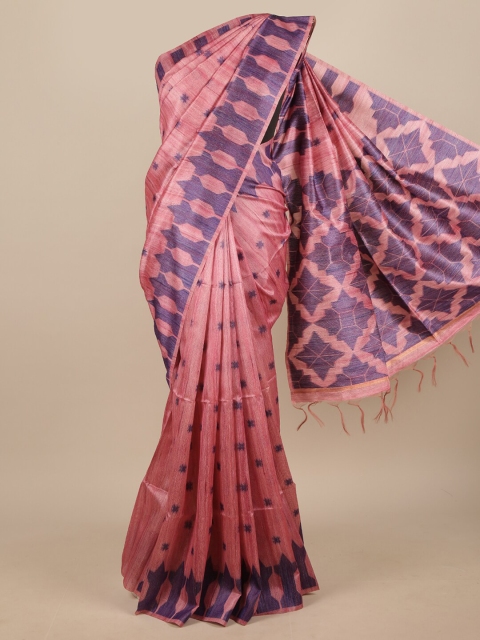 

Pothys Pink & Blue Woven Design Ethnic Motifs Saree