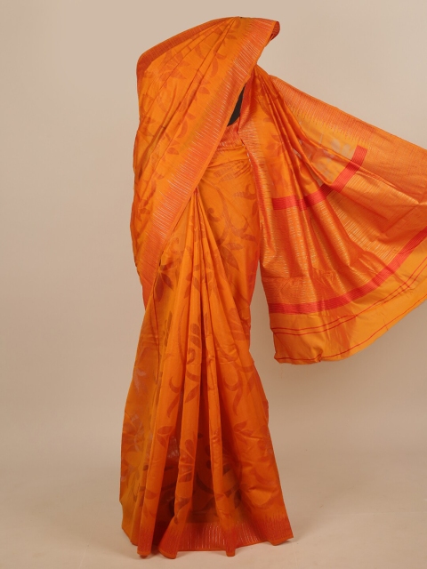 

Pothys Orange Floral Printed Jute Silk Saree