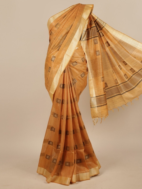 

Pothys Mustard & Black Ethnic Motifs With Zari Border Saree
