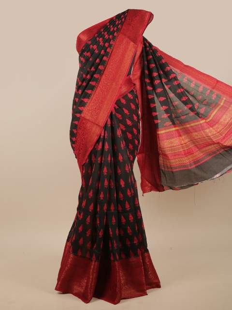 

Pothys Black & Red Ethnic Motifs With Zari Border Saree