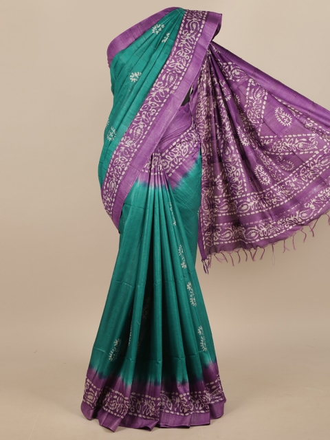 

Pothys Green & Purple Ethnic Motifs Linen Blend Saree
