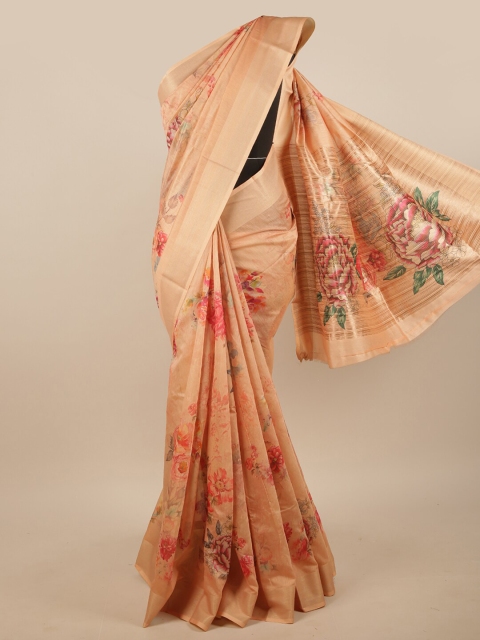 

Pothys Peach-Coloured & Maroon Floral Printed Saree