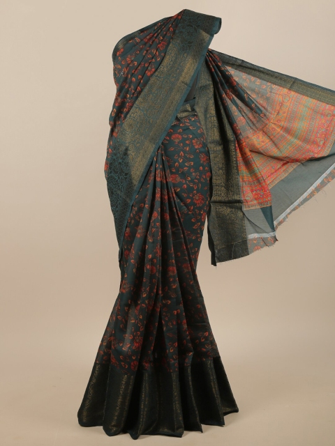 

Pothys Black & Red Floral Printed With Zari Border Saree