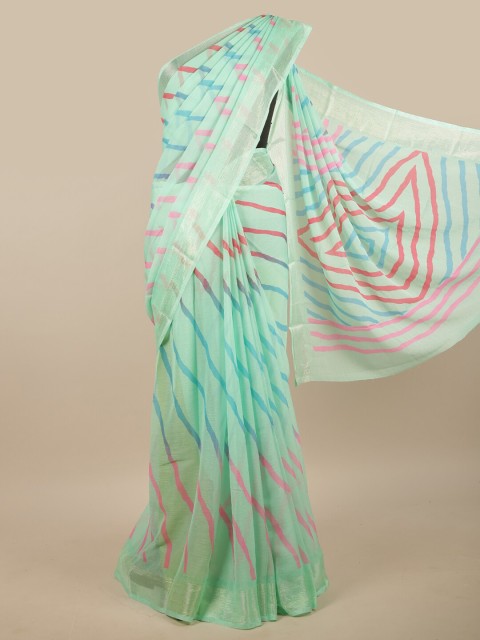 

Pothys Chiffon Sea Green & Multicoloured Striped With Zari Border Saree