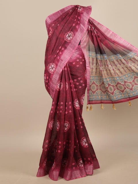 

Pothys Pink & White Ethnic Motifs Linen Blend Saree