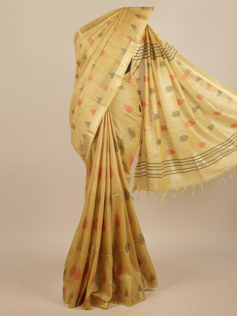 

Pothys Jute Silk Yellow & Multicoloured Woven Design With Zari Border Saree