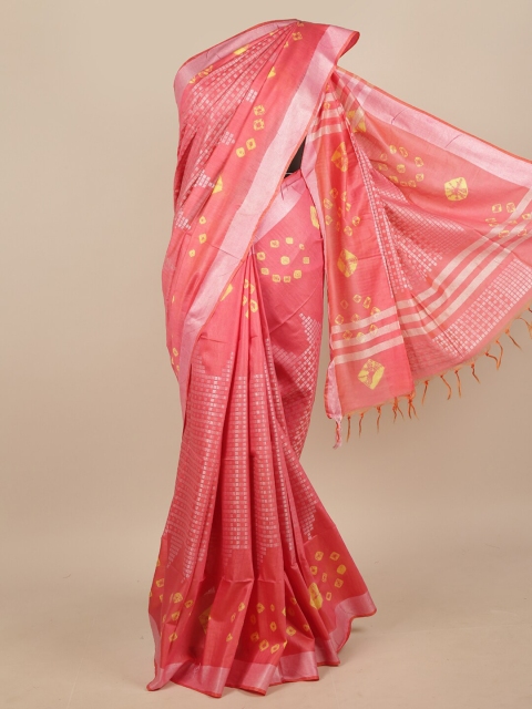 

Pothys Pink & Silver-Toned Ethnic Motifs With Zari Border Saree