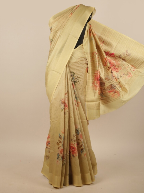 

Pothys Gold-Toned & Maroon Floral Printed With Zari Border Saree