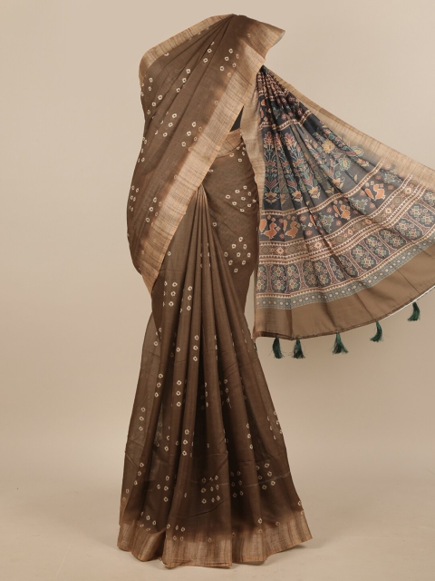 

Pothys Brown & MultiColoured Ethnic Motifs Linen Blend Saree