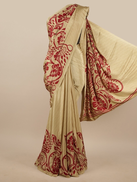 

Pothys Tan & Red Floral Printed Saree