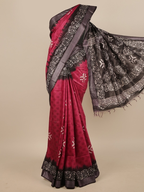 

Pothys Purple & Black Ethnic Motifs With Zari Border Saree