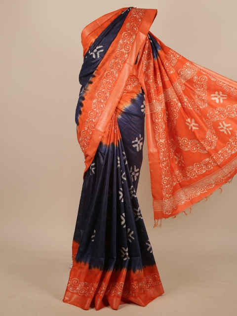 

Pothys Blue & Orange Ethnic Motifs With Zari Border Saree
