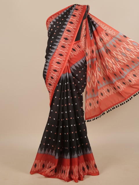 

Pothys Black & Orange Woven Design Linen Blend Saree