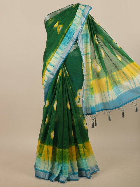 

Pothys Green & Yellow Tie and Dye With Zari Border Saree