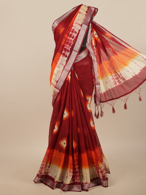 

Pothys Maroon & Orange Tie and Dye With Zari Border Saree