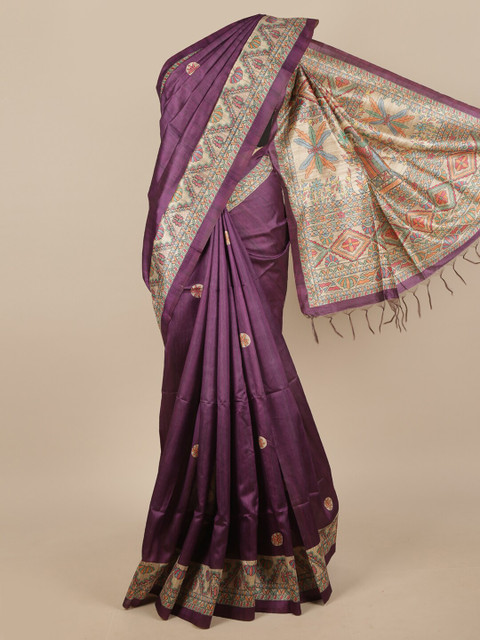 

Pothys Purple Ethnic Motifs Jute Silk Saree