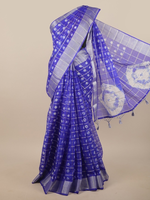 

Pothys Blue & Silver-Toned Woven Design Linen Blend Saree