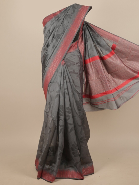 

Pothys Grey & Red Floral Printed Jute Silk Saree