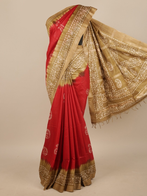 

Pothys Red & Gold-Toned Ethnic Motifs Linen Blend Saree