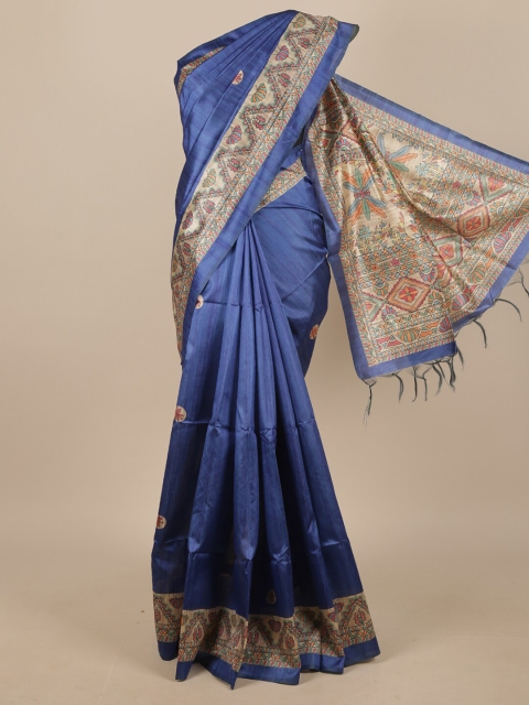 

Pothys Blue & Multicoloured Ethnic Motifs Jute Silk Saree