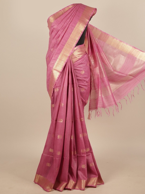 

Pothys Jute Silk Pink & Gold-Toned Ethnic Motifs With Zari Border Saree