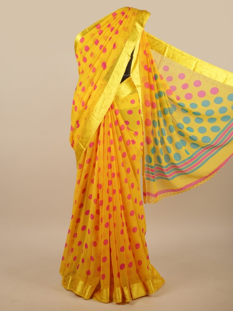 

Pothys Yellow & Multicoloured Polka Dots Saree
