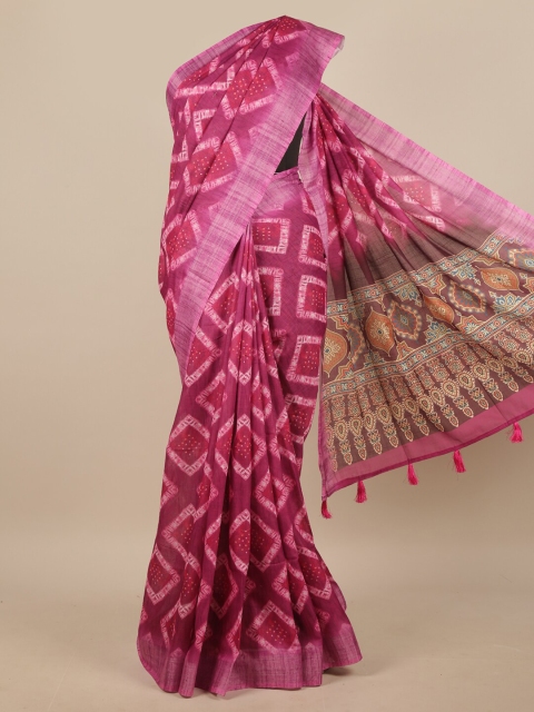 

Pothys Pink Tie and Dye With Zari Border Linen Blend Saree