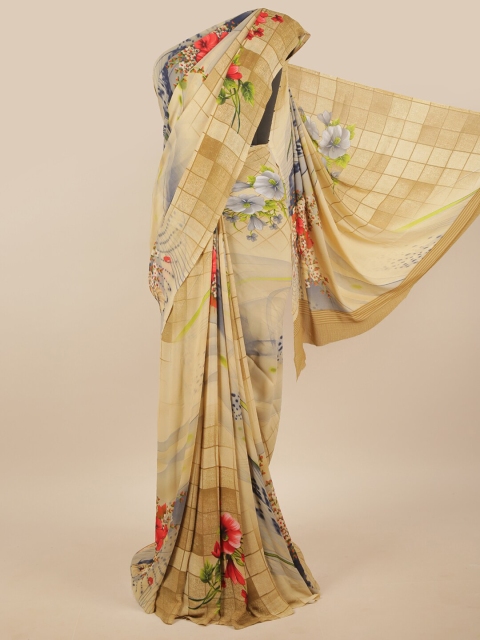 

Pothys Cream-Coloured & Multicoloured Floral Printed Saree