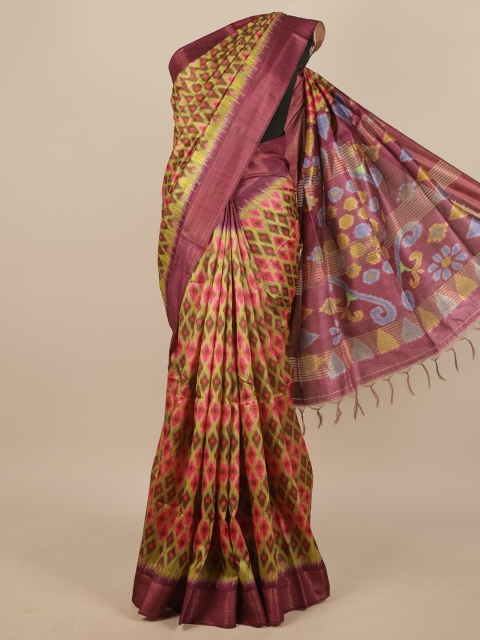 

Pothys Burgundy & Multicoloured Woven Design Jute Silk Saree