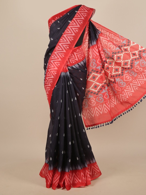 

Pothys Navy Blue & Red Woven Design Linen Blend Saree