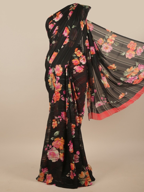 

Pothys Black & Multicoloured Floral Printed Saree