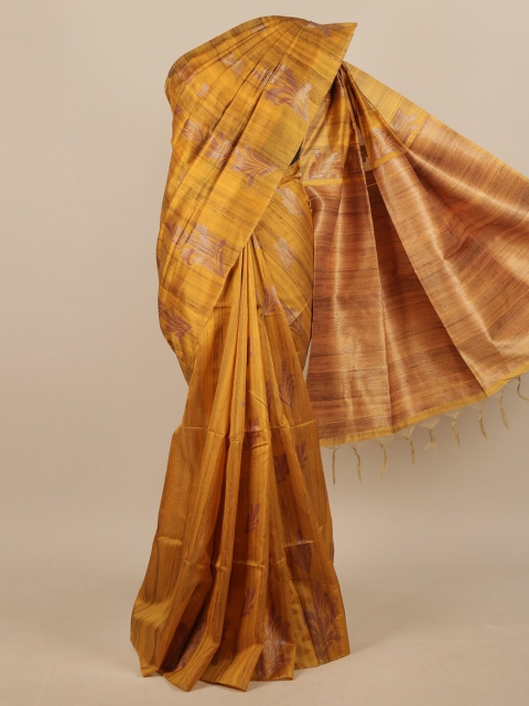 

Pothys Mustard & Silver-Toned Woven Floral Jute Silk Saree