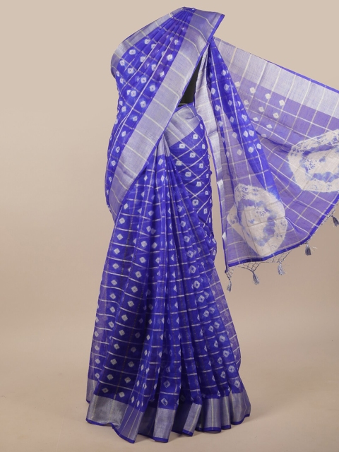 

Pothys Blue & Silver-Toned Woven Design Linen Blend Saree