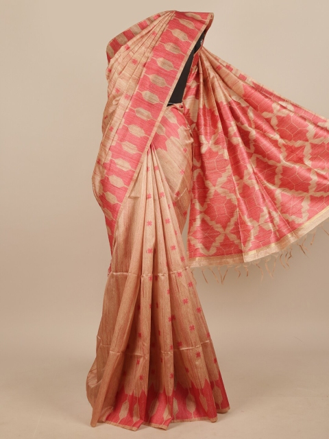 

Pothys Peach-Coloured & Beige Woven Design Jute Silk Saree