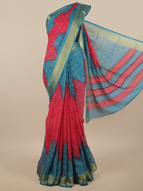

Pothys Pink & Blue Ethnic Motifs With Zari Border Saree