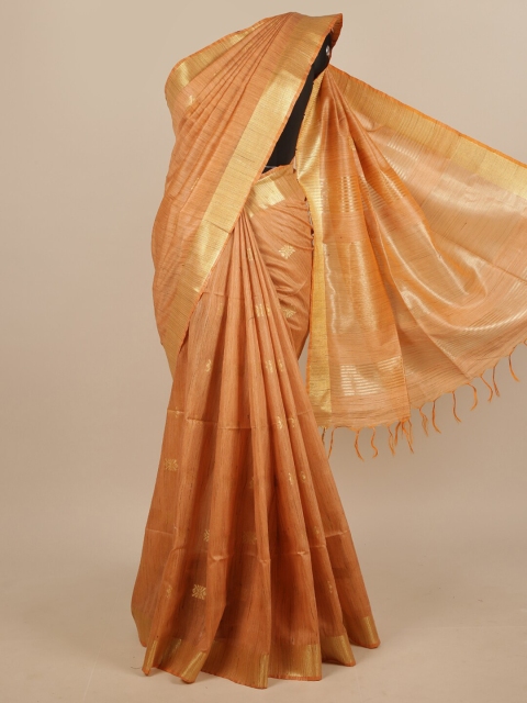 

Pothys Peach-Coloured & Gold-Toned Woven Design Jute Silk Saree