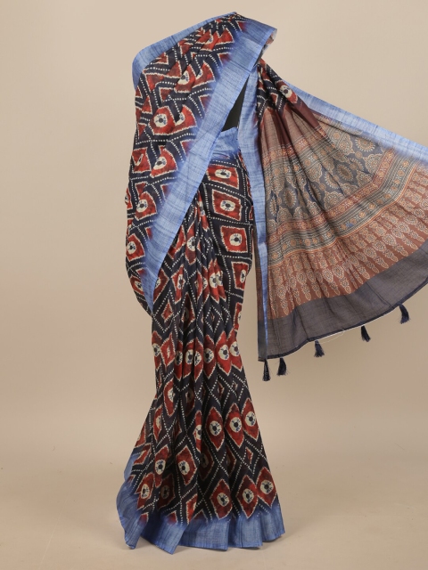 

Pothys Blue & Red Ethnic Motifs Linen Blend Saree