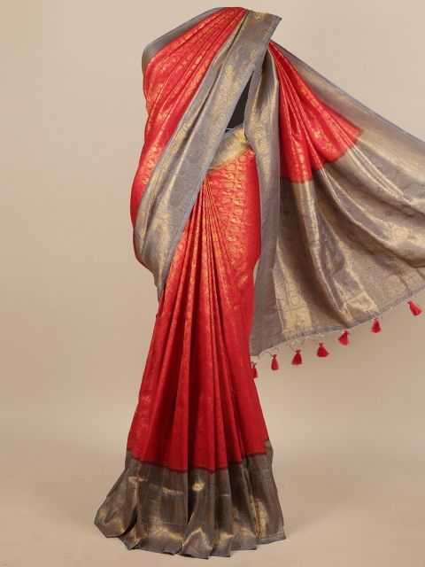 

Pothys Red & Copper-Toned Woven Design Jute Silk Saree