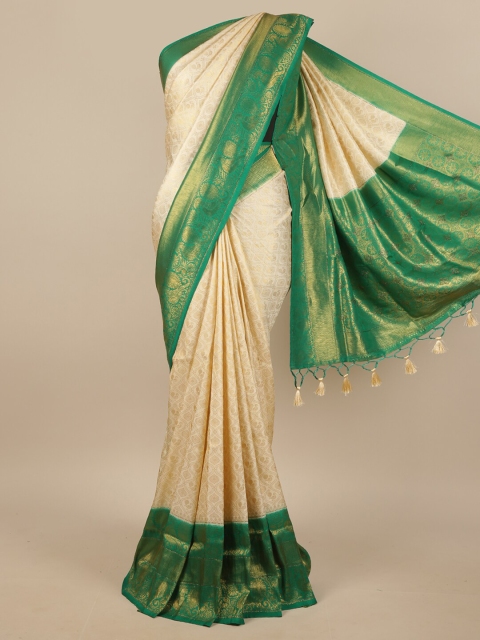 

Pothys Green & Gold-Toned Woven Design Jute Silk Saree