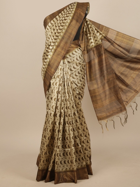 

Pothys Brown & Beige Printed Jute Silk Saree
