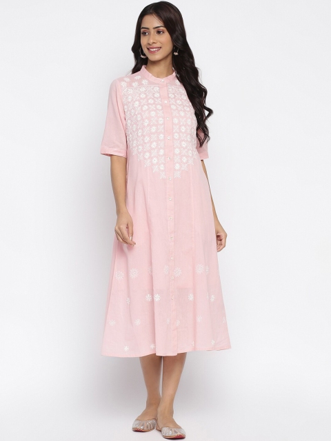 

Fabindia Pink Ethnic Motifs A-Line Midi Dress