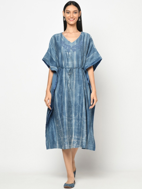 

Fabindia Blue & Off White Kaftan Midi Dress