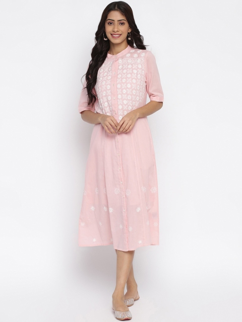 

Fabindia Pink Ethnic Motifs Layered A-Line Midi Dress