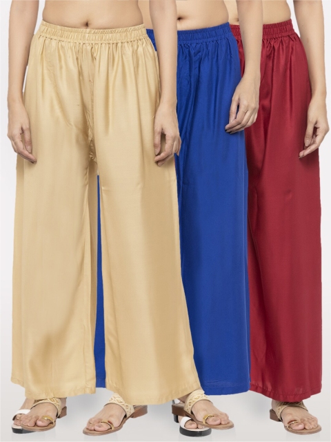 

NEUDIS Women Beige & Maroon Pack Of 3 Ethnic Palazzos